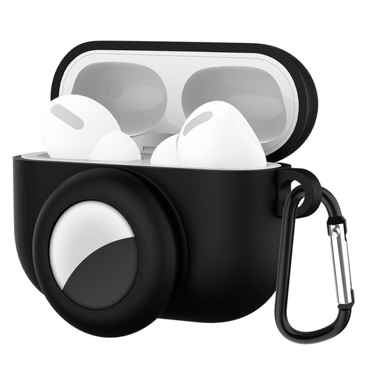2 in 1 Anti-shock Anti-full Silicone Protective Case with Hook & Carabiner for AirPods Pro + AirTags(Black) - For AirPods Pro by buy2fix | Online Shopping UK | buy2fix
