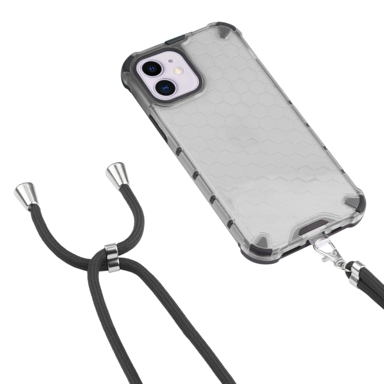 For iPhone 11 Shockproof Honeycomb PC + TPU Case with Neck Lanyard (Grey) - iPhone 11 Cases by buy2fix | Online Shopping UK | buy2fix