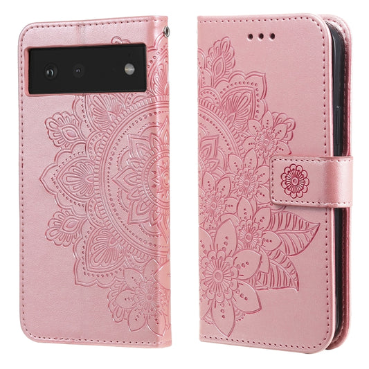 For Google Pixel 6 7-petal Flowers Embossing Pattern Horizontal Flip PU Leather Case with Holder & Card Slots & Wallet & Photo Frame(Rose Gold) - Google Cases by buy2fix | Online Shopping UK | buy2fix