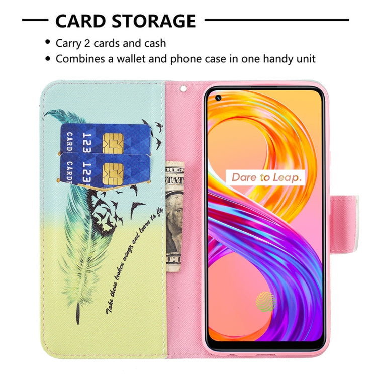 For OPPO Realme 8 / Realme 8 Pro Colored Drawing Pattern Horizontal Flip Leather Case with Holder & Card Slots & Wallet(Feather) - Realme Cases by buy2fix | Online Shopping UK | buy2fix