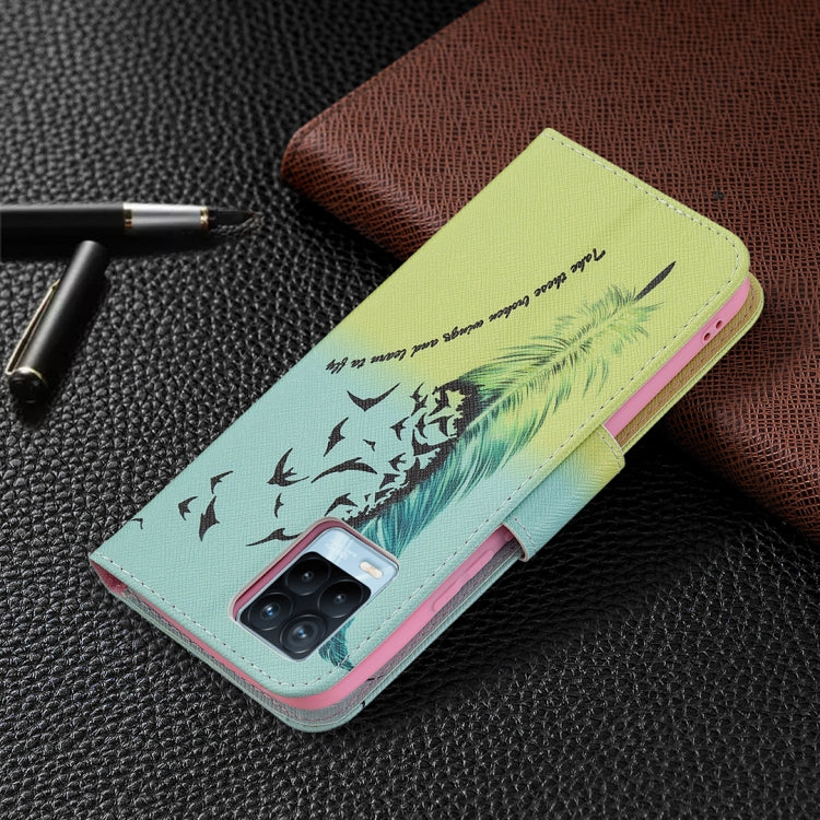 For OPPO Realme 8 / Realme 8 Pro Colored Drawing Pattern Horizontal Flip Leather Case with Holder & Card Slots & Wallet(Feather) - Realme Cases by buy2fix | Online Shopping UK | buy2fix