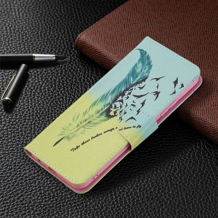 For OPPO Realme C21 / C20 Colored Drawing Pattern Horizontal Flip Leather Case with Holder & Card Slots & Wallet(Feather) - Realme Cases by buy2fix | Online Shopping UK | buy2fix