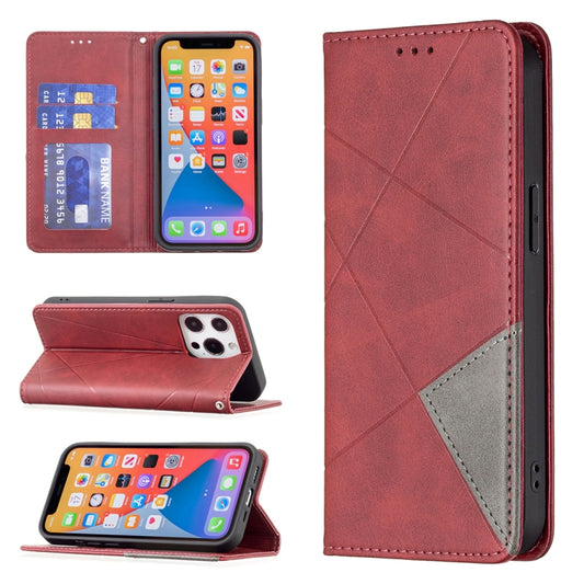 For iPhone 13 Rhombus Texture Horizontal Flip Magnetic Leather Case with Holder & Card Slots(Red) - iPhone 13 Cases by buy2fix | Online Shopping UK | buy2fix