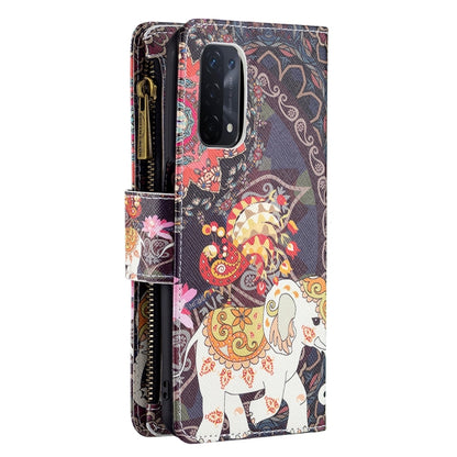 For OPPO A74 5G/A93 5G/A54 5G Colored Drawing Pattern Zipper Horizontal Flip Leather Case with Holder & Card Slots & Wallet(Flower Elephants) - OPPO Cases by buy2fix | Online Shopping UK | buy2fix