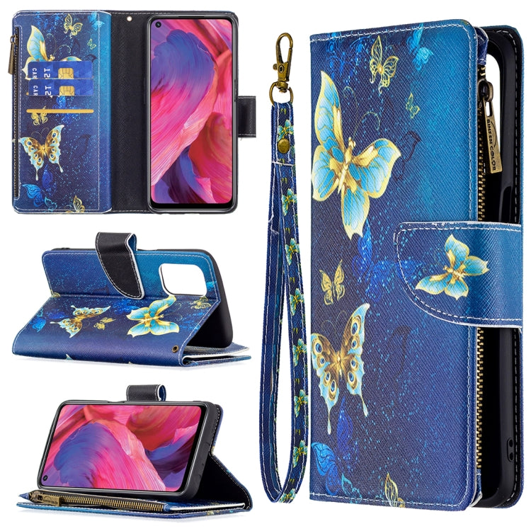 For OPPO A74 5G/A93 5G/A54 5G Colored Drawing Pattern Zipper Horizontal Flip Leather Case with Holder & Card Slots & Wallet(Gold Butterfly) - OPPO Cases by buy2fix | Online Shopping UK | buy2fix