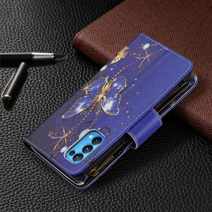 For OPPO Reno5 5G Colored Drawing Pattern Zipper Horizontal Flip Leather Case with Holder & Card Slots & Wallet(Purple Butterfly) - OPPO Cases by buy2fix | Online Shopping UK | buy2fix