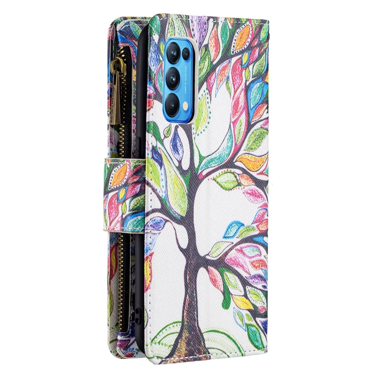 For OPPO Reno5 5G Colored Drawing Pattern Zipper Horizontal Flip Leather Case with Holder & Card Slots & Wallet(Big Tree) - OPPO Cases by buy2fix | Online Shopping UK | buy2fix