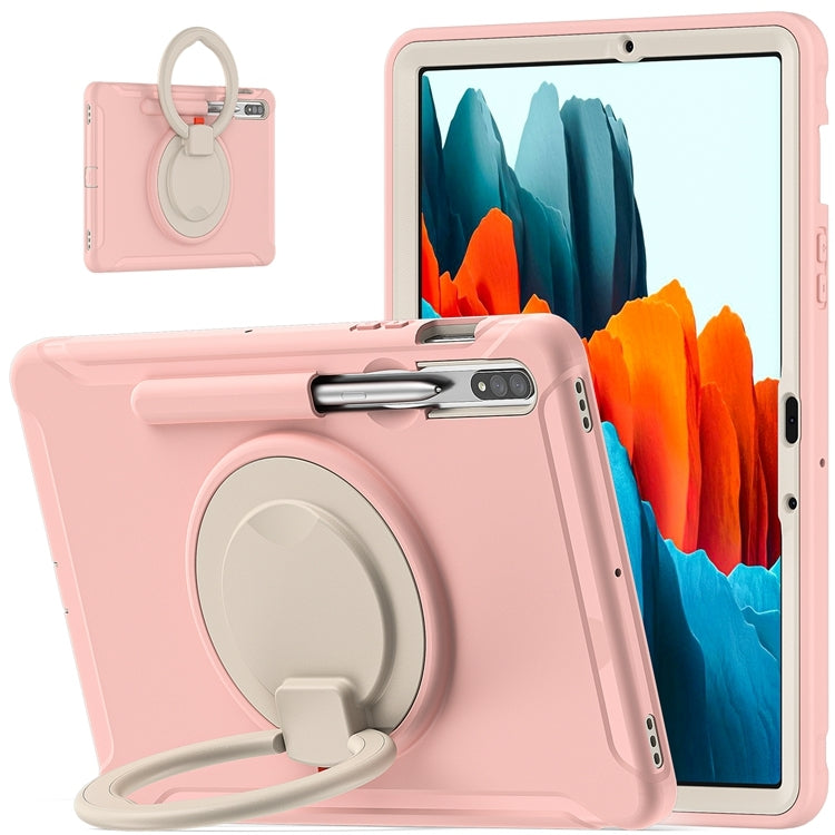 For Samsung Galaxy Tab S8 / Galaxy Tab S7 870 Shockproof TPU + PC Protective Case with 360 Degree Rotation Foldable Handle Grip Holder & Pen Slot(Cherry Blossoms Pink) - Galaxy Tab S8 Cases by buy2fix | Online Shopping UK | buy2fix