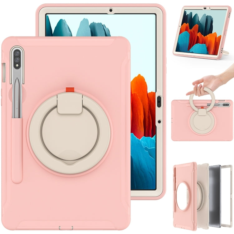 For Samsung Galaxy Tab S8 / Galaxy Tab S7 870 Shockproof TPU + PC Protective Case with 360 Degree Rotation Foldable Handle Grip Holder & Pen Slot(Cherry Blossoms Pink) - Galaxy Tab S8 Cases by buy2fix | Online Shopping UK | buy2fix