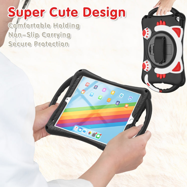 Cute Cat King Kids Shockproof Silicone Tablet Case with Holder & Shoulder Strap & Handle For iPad 10.2 2021 / 2020 / 2019 / Pro 10.5 / Air 10.5(Black Red) - iPad 10.2 Cases by buy2fix | Online Shopping UK | buy2fix