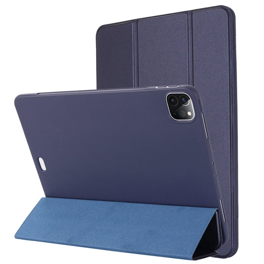 For iPad Pro 12.9 2022 / 2021 / 2020 / 2018 TPU Horizontal Flip Leather Tablet Case with Three-folding Holder(Blue) - iPad Pro 12.9 (2022/2021) Cases by buy2fix | Online Shopping UK | buy2fix