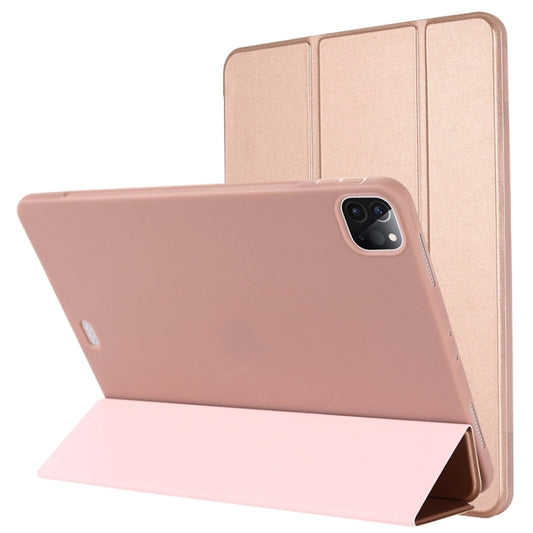 For iPad Pro 12.9 2022 / 2021 / 2020 / 2018 TPU Horizontal Flip Leather Tablet Case with Three-folding Holder(Rose Gold) - iPad Pro 12.9 (2022/2021) Cases by buy2fix | Online Shopping UK | buy2fix