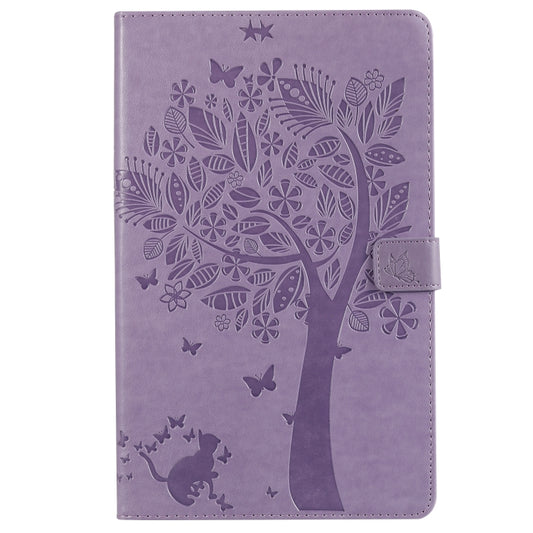 For Galaxy Tab A 10.1 (2019) Pressed Printing Cat and Tree Pattern Horizontal Flip Leather Case with Holder & Card Slots & Wallet(Purple) - Tab A 10.1 (2019) T510 / T515 by buy2fix | Online Shopping UK | buy2fix