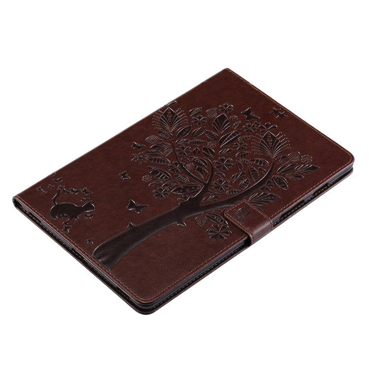For Galaxy Tab S5e Pressed Printing Cat and Tree Pattern Horizontal Flip Leather Case with Holder & Card Slots & Wallet(Brown) - Tab S5E 10.5 T720 / T725 by buy2fix | Online Shopping UK | buy2fix