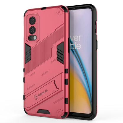 For OnePlus Nord 2 5G Punk Armor 2 in 1 PC + TPU Shockproof Case with Invisible Holder(Light Red) - OnePlus Cases by buy2fix | Online Shopping UK | buy2fix