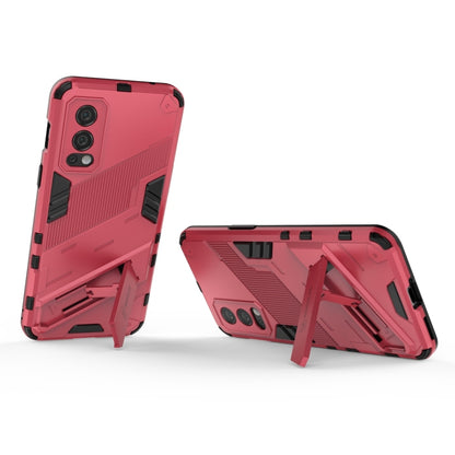 For OnePlus Nord 2 5G Punk Armor 2 in 1 PC + TPU Shockproof Case with Invisible Holder(Light Red) - OnePlus Cases by buy2fix | Online Shopping UK | buy2fix