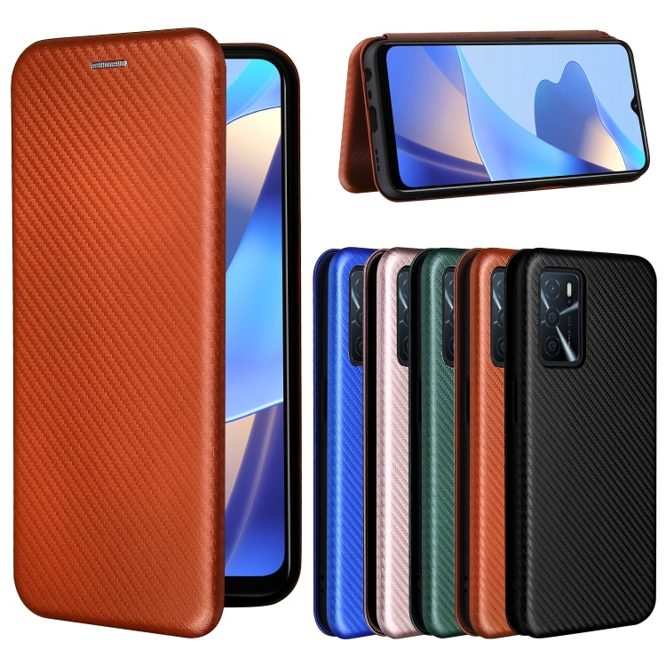 For OPPO A16 Carbon Fiber Texture Horizontal Flip TPU + PC + PU Leather Case with Card Slot(Brown) - OPPO Cases by buy2fix | Online Shopping UK | buy2fix