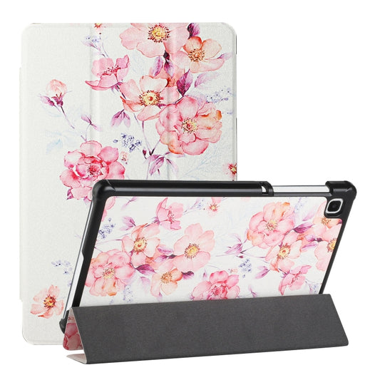 For Samsung Galaxy Tab A7 Lite T220/T225 Silk Texture Colored Drawing Pattern Horizontal Flip Magnetic PU Leather Case with Three-folding Holder (Camellia) - Tab A7 Lite T220 / T225 by buy2fix | Online Shopping UK | buy2fix
