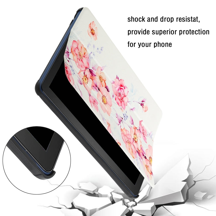 For Samsung Galaxy Tab A7 Lite T220/T225 Silk Texture Colored Drawing Pattern Horizontal Flip Magnetic PU Leather Case with Three-folding Holder (Camellia) - Tab A7 Lite T220 / T225 by buy2fix | Online Shopping UK | buy2fix