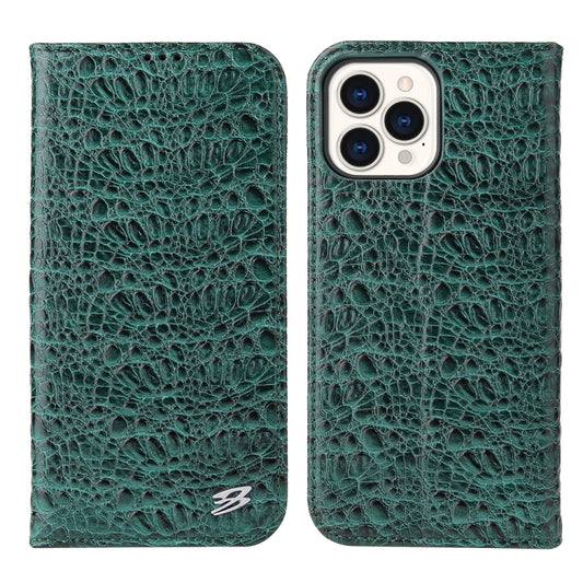 For iPhone 13 Pro Fierre Shann Crocodile Texture Magnetic Horizontal Flip Genuine Leather Case with Holder & Card Slot (Green) - iPhone 13 Pro Cases by FIERRE SHANN | Online Shopping UK | buy2fix