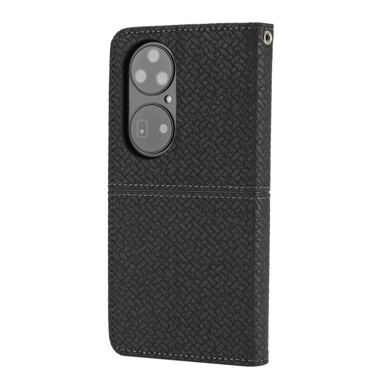 For Huawei P50 Pro Woven Texture Stitching Magnetic Horizontal Flip PU Leather Case with Holder & Card Slots & Wallet & Lanyard(Black) - Huawei Cases by buy2fix | Online Shopping UK | buy2fix