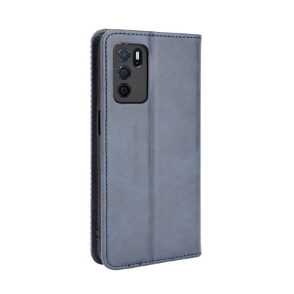 For OPPO A16 Magnetic Buckle Retro Crazy Horse Texture Leather Phone Case(Blue) - OPPO Cases by buy2fix | Online Shopping UK | buy2fix