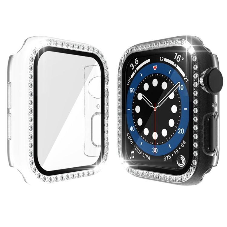 Electroplating PC Single Row Diamond Protective Case with Tempered Glass Film For Apple Watch Series 6 & SE & 5 & 4 44mm(Transparent) - Watch Cases by buy2fix | Online Shopping UK | buy2fix