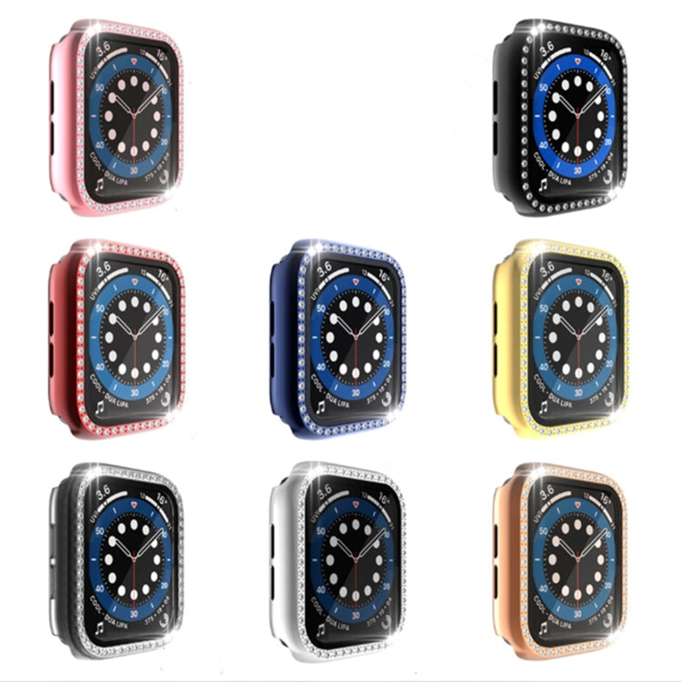 Electroplating PC Single Row Diamond Protective Case with Tempered Glass Film For Apple Watch Series 6 & SE & 5 & 4 44mm(Transparent) - Watch Cases by buy2fix | Online Shopping UK | buy2fix