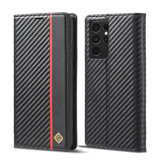 LC.IMEEKE Carbon Fiber PU + TPU Horizontal Flip Leather Case with Holder & Card Slot & Wallet For Samsung Galaxy S21 Ultra 5G(Vertical Black) - Galaxy S21 Ultra 5G Cases by LC.IMEEKE | Online Shopping UK | buy2fix