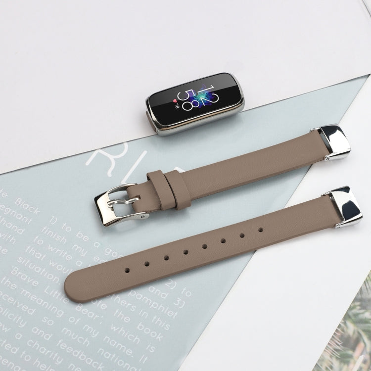 For Fitbit Luxe Leather Watch Band, Size:S(Grey) - Watch Bands by buy2fix | Online Shopping UK | buy2fix