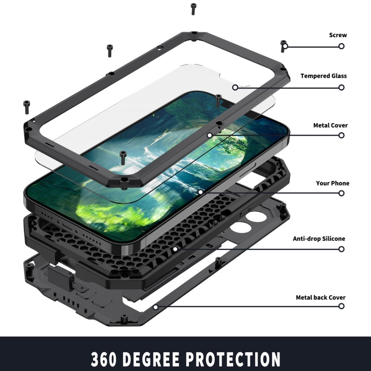 For iPhone 13 mini R-JUST Sliding Camera Shockproof Life Waterproof Dust-proof Metal + Silicone Protective Case with Holder (Black) - iPhone 13 mini Cases by R-JUST | Online Shopping UK | buy2fix