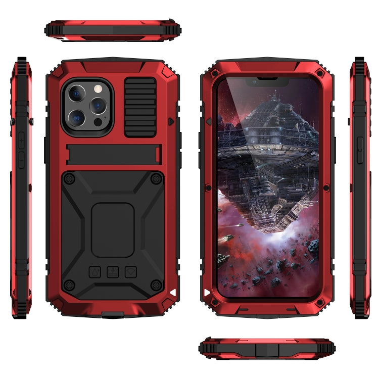 For iPhone 13 mini R-JUST Shockproof Waterproof Dust-proof Metal + Silicone Protective Case with Holder (Red) - iPhone 13 mini Cases by R-JUST | Online Shopping UK | buy2fix