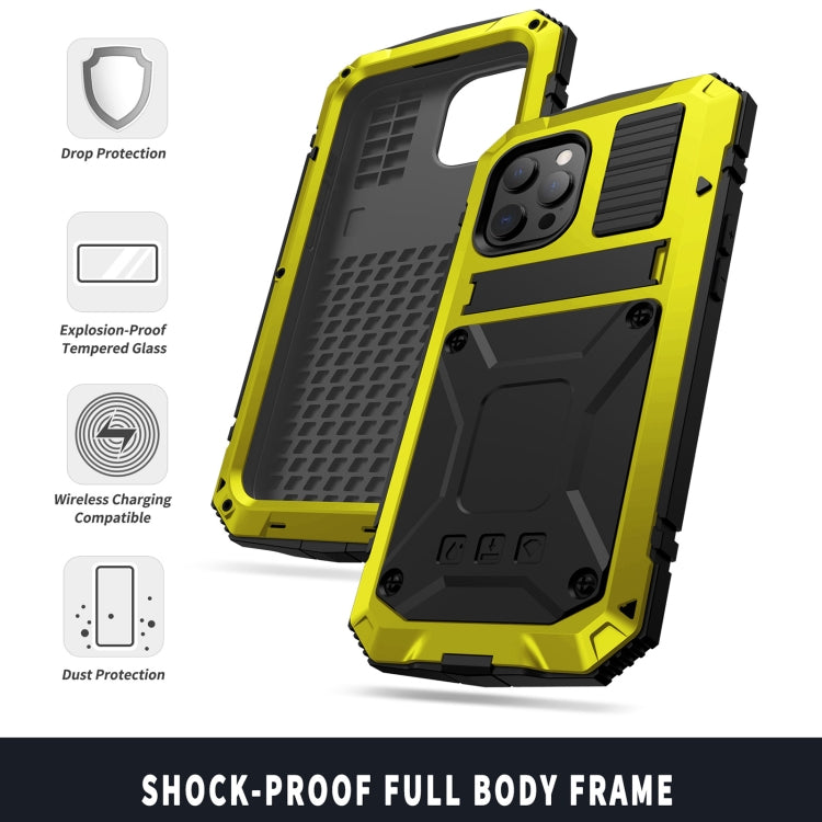 For iPhone 13 R-JUST Shockproof Waterproof Dust-proof Metal + Silicone Protective Case with Holder(Yellow) - iPhone 13 Cases by R-JUST | Online Shopping UK | buy2fix