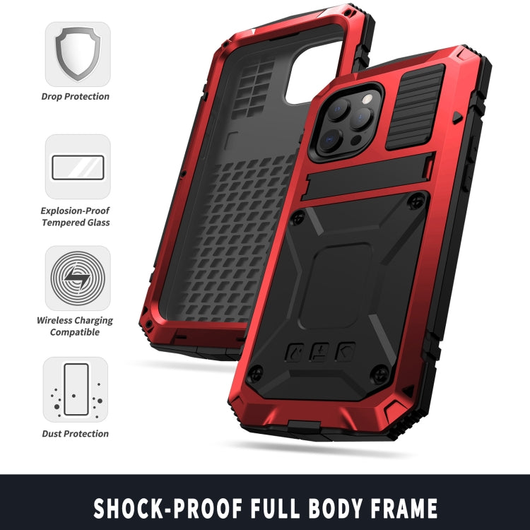 For iPhone 13 Pro R-JUST Shockproof Waterproof Dust-proof Metal + Silicone Protective Case with Holder (Red) - iPhone 13 Pro Cases by R-JUST | Online Shopping UK | buy2fix