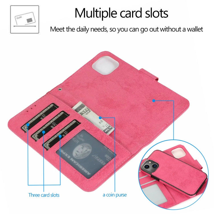 For iPhone 13 Pro Retro 2 in 1 Detachable Horizontal Flip Leather Case with Card Slots & Wallet (Pink) - iPhone 13 Pro Cases by buy2fix | Online Shopping UK | buy2fix