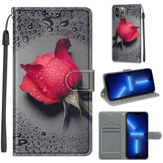 For iPhone 13 Pro Voltage Colored Drawing Magnetic Clasp Horizontal Flip PU Leather Case with Holder & Card Slots (C14 Black Water Drop Rose) - iPhone 13 Pro Cases by buy2fix | Online Shopping UK | buy2fix
