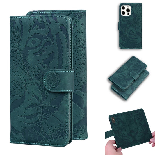 For iPhone 13 Pro Tiger Embossing Pattern Horizontal Flip Leather Case with Holder & Card Slots & Wallet (Green) - iPhone 13 Pro Cases by buy2fix | Online Shopping UK | buy2fix