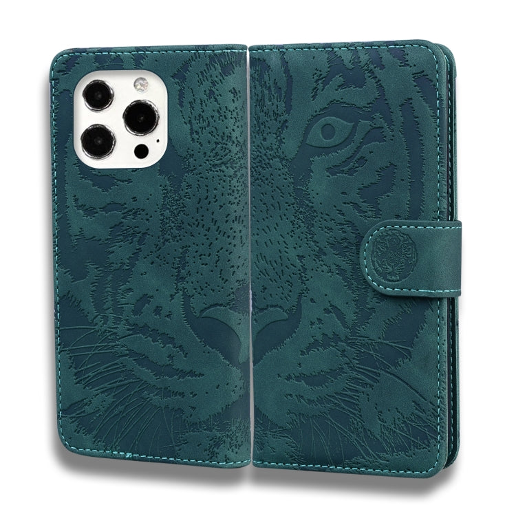 For iPhone 13 Pro Tiger Embossing Pattern Horizontal Flip Leather Case with Holder & Card Slots & Wallet (Green) - iPhone 13 Pro Cases by buy2fix | Online Shopping UK | buy2fix