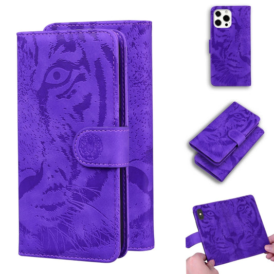 For iPhone 13 Pro Tiger Embossing Pattern Horizontal Flip Leather Case with Holder & Card Slots & Wallet (Purple) - iPhone 13 Pro Cases by buy2fix | Online Shopping UK | buy2fix