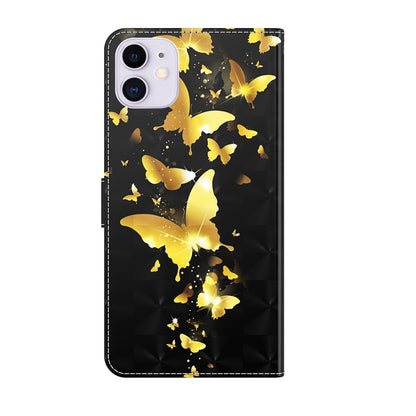 For iPhone 13 Pro 3D Painting Pattern Horizontal Flip TPU + PU Leather Case with Holder & Card Slots & Wallet (Gold Butterflies) - iPhone 13 Pro Cases by buy2fix | Online Shopping UK | buy2fix