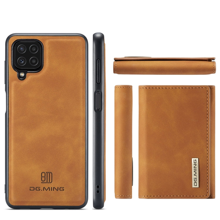 DG.MING M1 Series 3-Fold Multi Card Wallet  Back Cover Shockproof Case with Holder Function For Samsung Galaxy A22 4G(Brown) - Galaxy Phone Cases by DG.MING | Online Shopping UK | buy2fix