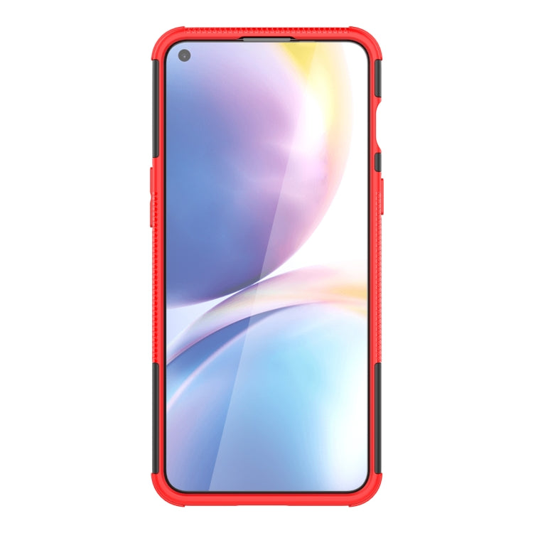For OnePlus Nord 2 5G Tire Texture Shockproof TPU+PC Protective Case with Holder(Red) - OnePlus Cases by buy2fix | Online Shopping UK | buy2fix