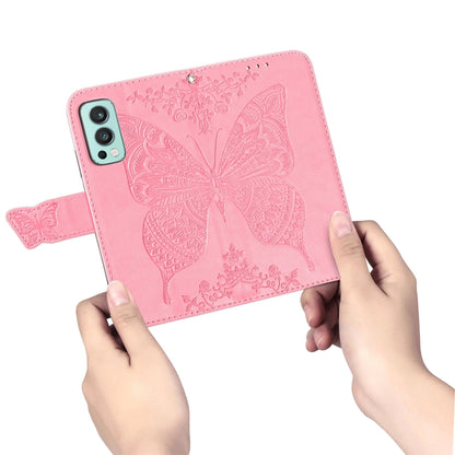 Butterfly Love Flowers Embossed Horizontal Flip Leather Case with Holder & Card Slots & Wallet & Lanyard For OnePlus Nord 2 5G(Pink) - OnePlus Cases by buy2fix | Online Shopping UK | buy2fix