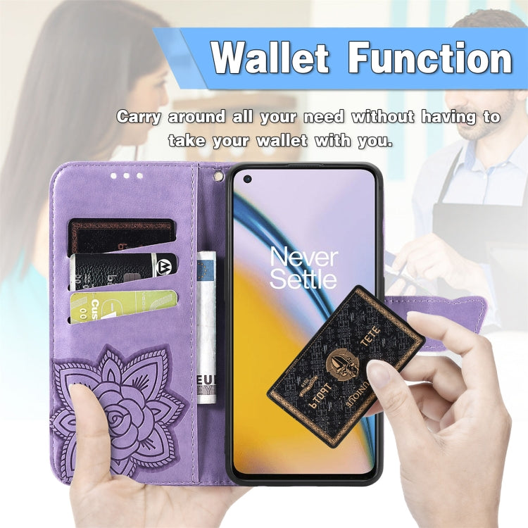 Butterfly Love Flowers Embossed Horizontal Flip Leather Case with Holder & Card Slots & Wallet & Lanyard For OnePlus Nord 2 5G(Light Purple) - OnePlus Cases by buy2fix | Online Shopping UK | buy2fix