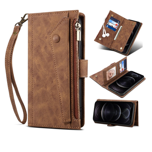 For iPhone X / XS Retro Frosted Horizontal Flip Leather Case with Holder & Card Slot & Wallet & Zipper Pocket & Lanyard(Brown) - More iPhone Cases by buy2fix | Online Shopping UK | buy2fix