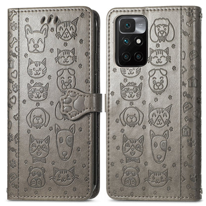 For Xiaomi Redmi 10 Lovely Cat and Dog Embossing Pattern Horizontal Flip Leather Case , with Holder & Card Slots & Wallet & Cartoon Clasp & Lanyard(Grey) - Xiaomi Cases by buy2fix | Online Shopping UK | buy2fix