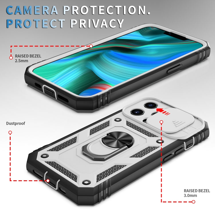 For iPhone 13 Pro Max Sliding Camera Cover Design TPU + PC Protective Case with 360 Degree Rotating Holder & Card Slot (White+Black) - iPhone 13 Pro Max Cases by buy2fix | Online Shopping UK | buy2fix