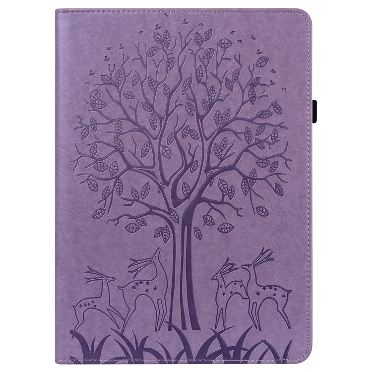 Tree & Deer Pattern Pressed Printing Horizontal Flip PU Leather Case with Holder & Card Slots & Sleep / Wake-up Function For Samsung Galaxy Tab S6 Lite(Purple) - Tab S6 Lite P610 / P615 by buy2fix | Online Shopping UK | buy2fix