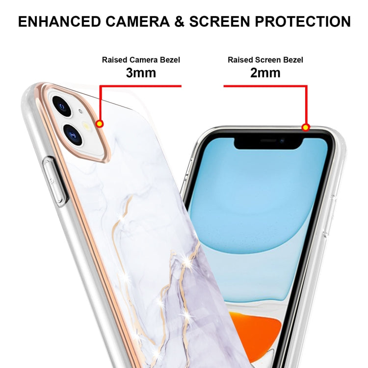 For iPhone 11 Electroplating Marble Pattern Dual-side IMD TPU Shockproof Case (White 006) - iPhone 11 Cases by buy2fix | Online Shopping UK | buy2fix