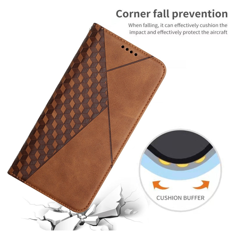 For iPhone 12 / 12 Pro Diamond Pattern Splicing Skin Feel Magnetic Horizontal Flip Leather Case with Card Slots & Holder & Wallet(Brown) - iPhone 12 / 12 Pro Cases by buy2fix | Online Shopping UK | buy2fix